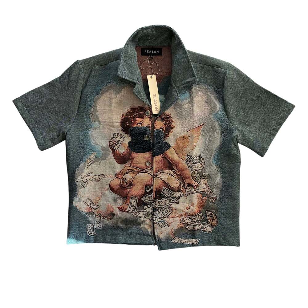 Reason Clothing Angel Graphic Tapestry Button-Down Shirt